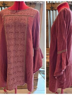 Brick Red Boho Mini Dress Or Tunic Sz L Flared Mittoshop
